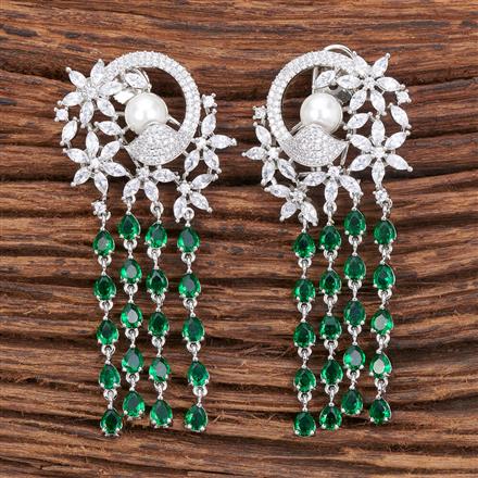 American Diamond Pearl Earring With Rhodium Plating