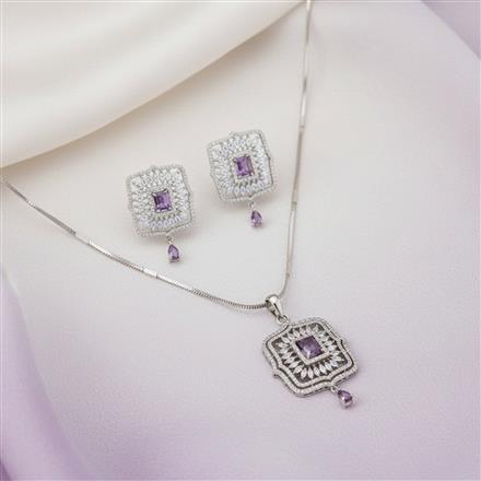 American Diamond Classic Pendant Set With Rhodium Plating