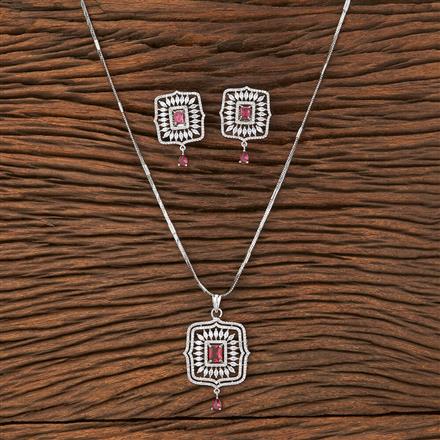 American Diamond Classic Pendant Set With Rhodium Plating