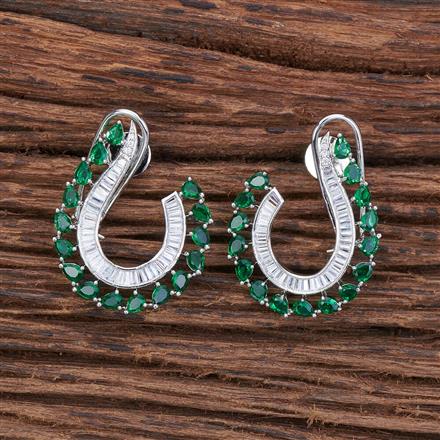 American Diamond Chand Earring With Rhodium Plating