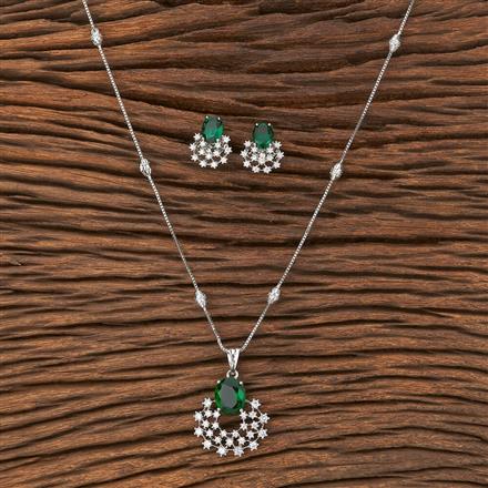 American Diamond Classic Pendant Set With Rhodium Plating