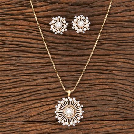 American Diamond Pearl Pendant Set With 2 Tone Plating