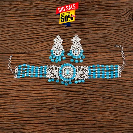 Cubic Zirconia Bandhai Necklace With Rhodium Plating