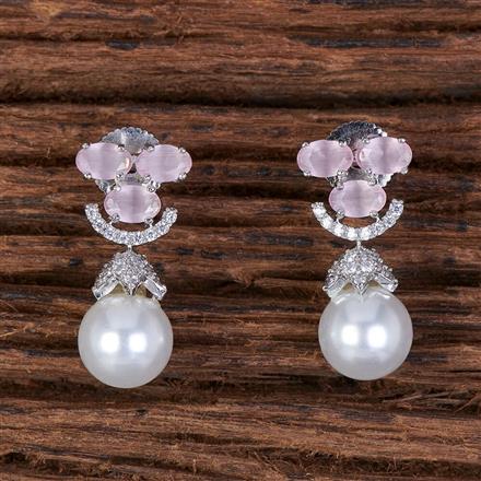 American Diamond Short Earring With Rhodium Plating