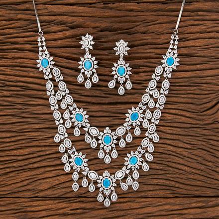 Cubic Zirconia 2 Line Necklace With Rhodium Plating