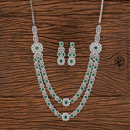 Cubic Zirconia 2 Line Necklace With Rhodium Plating