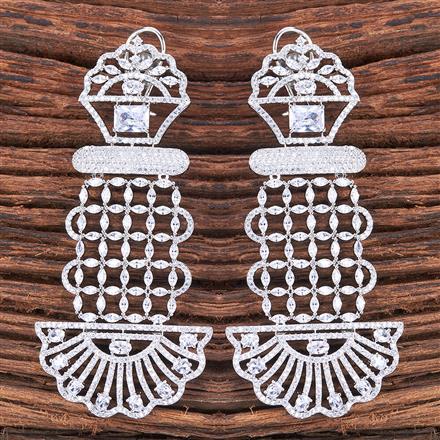 Cubic Zirconia Long Earring With Rhodium Plating