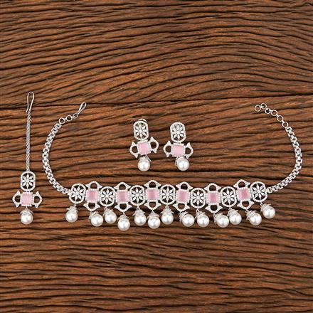 Cubic Zirconia Cz Necklace With Rhodium Plating