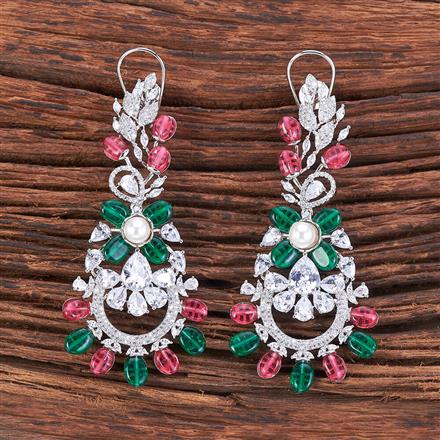 Cubic Zirconia Pearl Earring With Rhodium Plating