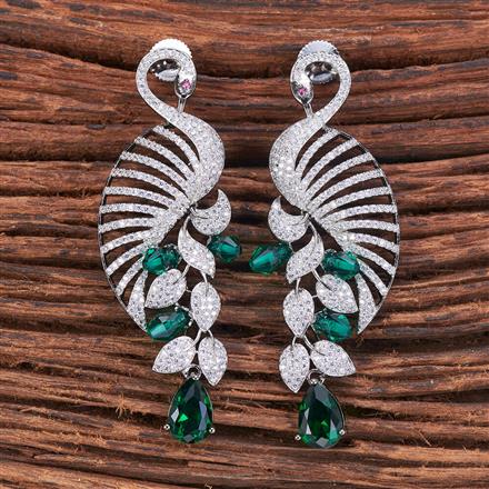 Cubic Zirconia Peacock Earring With Black Plating