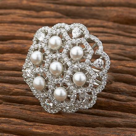 Cubic Zirconia Adjustable Ring With Rhodium Plating