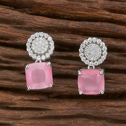 Cz Short Earring With Rhodium Plating