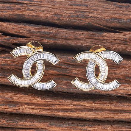 Cz Short Earring With 2 Tone Plating
