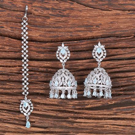 Cz Classic Earring Tikka With Rhodium Plating