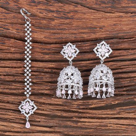 Cz Classic Earring Tikka With Rhodium Plating