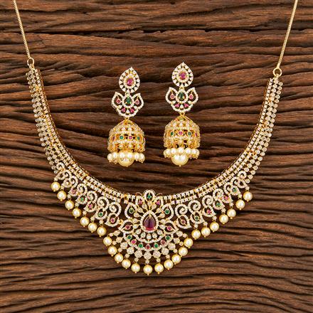 Cz Stiff Necklace With Gold Plating