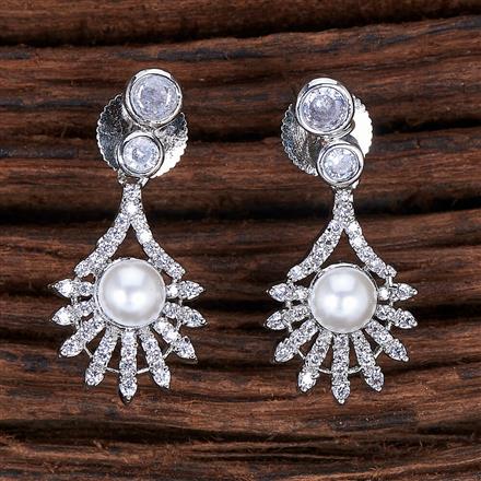 Cz Pearl Earring With Rhodium Plating