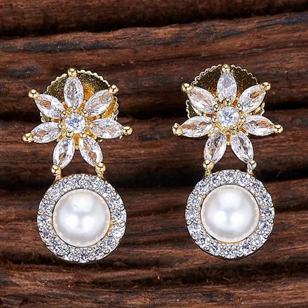 Cz Pearl Earring With 2 Tone Plating