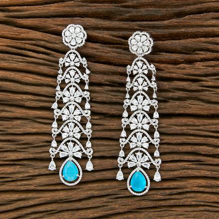 Cubic Zirconia Long Earring With Rhodium Plating