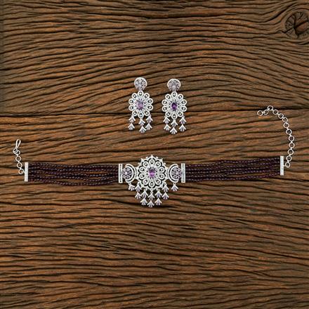 Cubic Zirconia Bandhai Necklace With Rhodium Plating