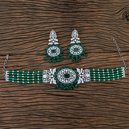 Cz Monalisa Stone Necklace With Rhodium Plating