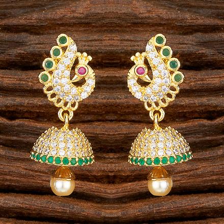 Cubic Zirconia Peacock Earring With Gold Plating