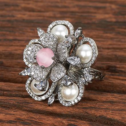 Cubic Zirconia Pearl Ring With Black Plating