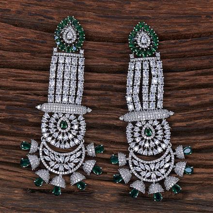 Cubic Zirconia Long Earring With Rhodium Plating