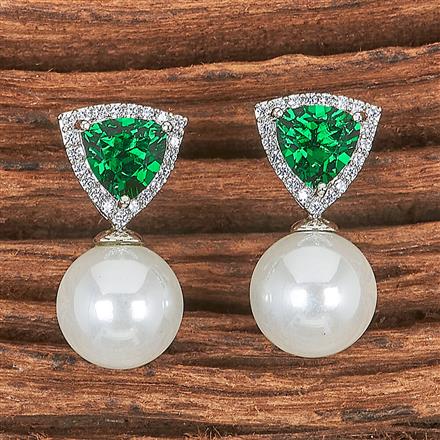 Cz Short Earring With Rhodium Plating