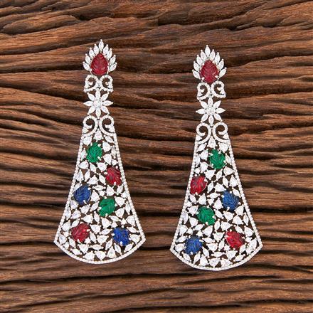 Cz Long Earring With Rhodium Plating