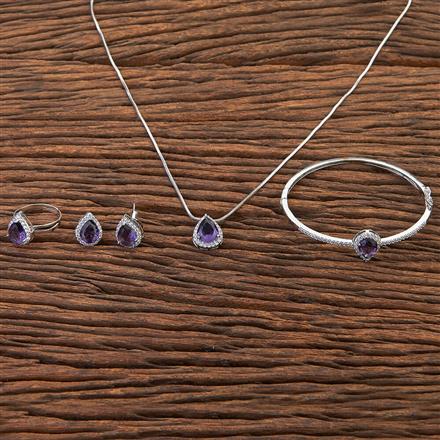 Cubic Zirconia Combo Pendant Set With Rhodium Plating