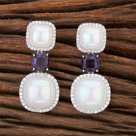 Cubic Zirconia Short Earring With Rhodium Plating