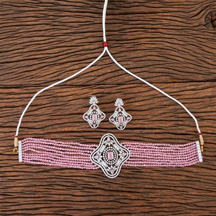 Cubic Zirconia Bandhai Necklace With Rhodium Plating