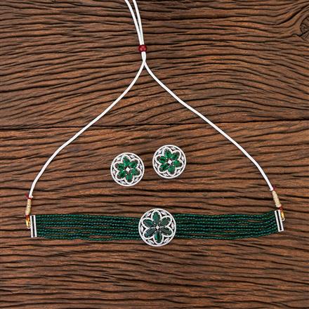 Cubic Zirconia Crystal Bandhai Necklace With Rhodium Plating