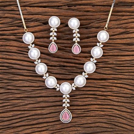 Cubic Zirconia Pearl Necklace With 2 Tone Plating