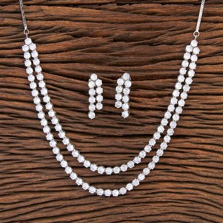 Cubic Zirconia Solitaire Necklace With Rhodium Plating