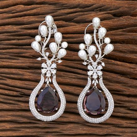 Cubic Zirconia Moti Earring With Rhodium Plating