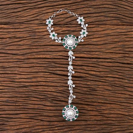 Cubic Zirconia Moti Hath Pan With Rhodium Plating