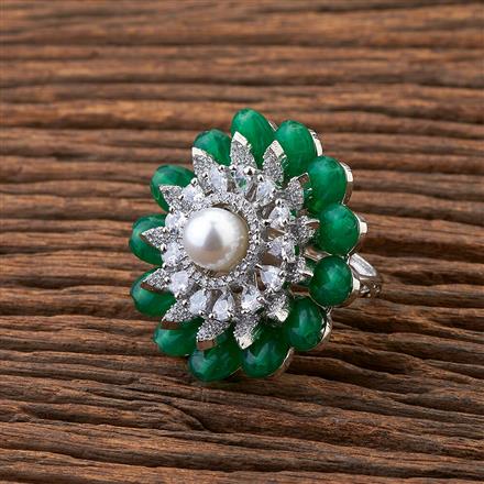 Cubic Zirconia Moti Ring With Rhodium Plating