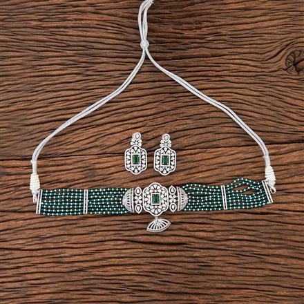 Cubic Zirconia Bandhai Necklace With Rhodium Plating