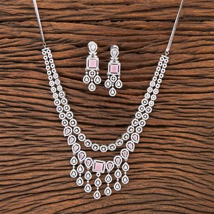 Cz 2 Line Necklace With Rhodium Plating