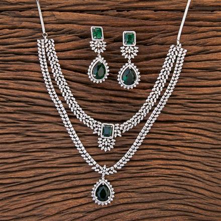 Cz 2 Line Necklace With Rhodium Plating