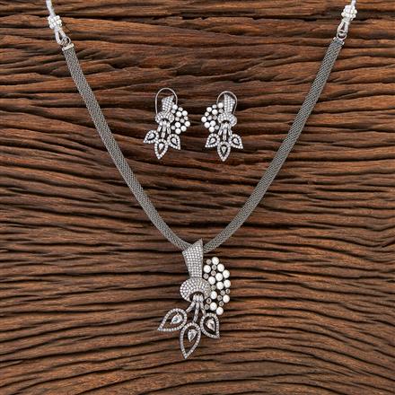 Cubic Zirconia Pearl Pendant Set With Black Plating