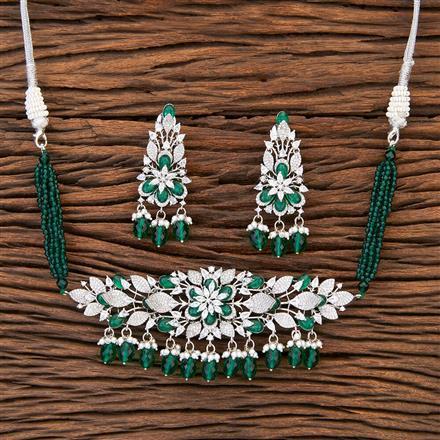 Cz Bandhai Necklace With Rhodium Plating