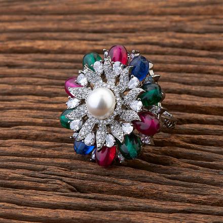 Cubic Zirconia Adjustable Ring With Black Plating