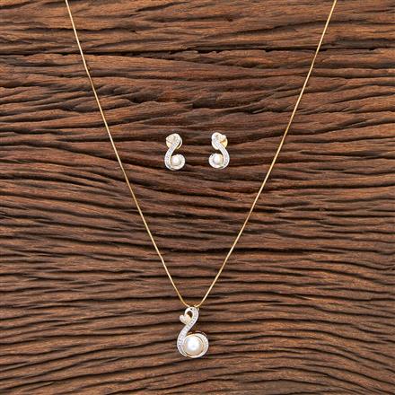 Cubic Zirconia Pearl Pendant Set With 2 Tone Plating