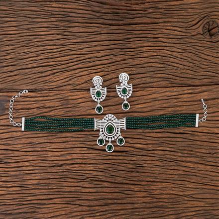 Cubic Zirconia Bandhai Necklace With Rhodium Plating