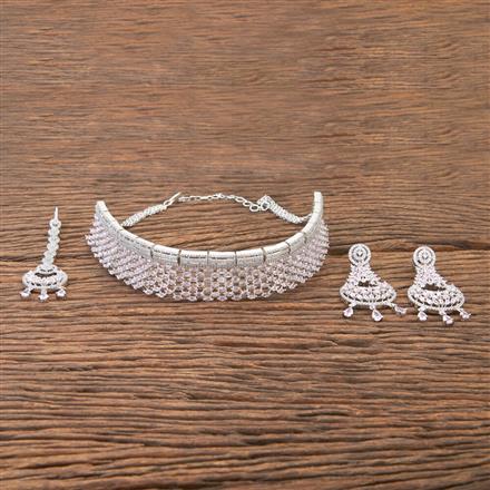 Cubic Zirconia Mukut Necklace With Rhodium Plating