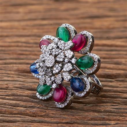 Cubic Zirconia Adjustable Ring With Black Plating