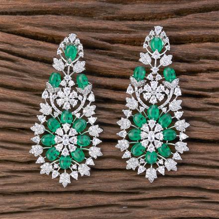 Cz Long Earring With Rhodium Plating